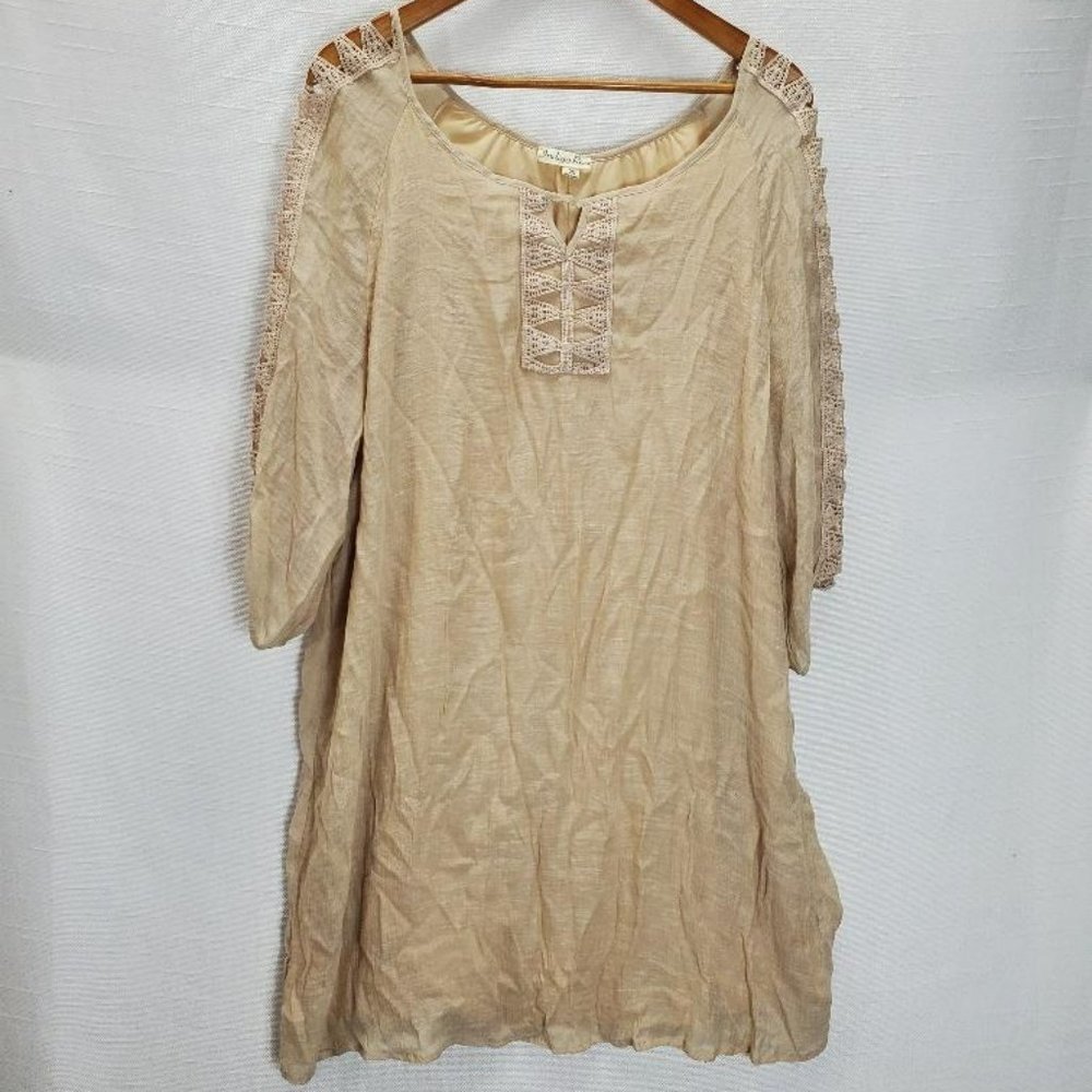 COPY - Indigo Rose Dress Womens 2x Beige Crochet 3/4 Sleeve Knee Length Lined B…